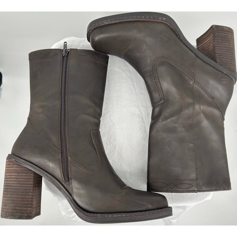 Vintage y2k Women's Chocolate Dark Brown Skechers Chunky Platform Boots 10M - Picture 5 of 8